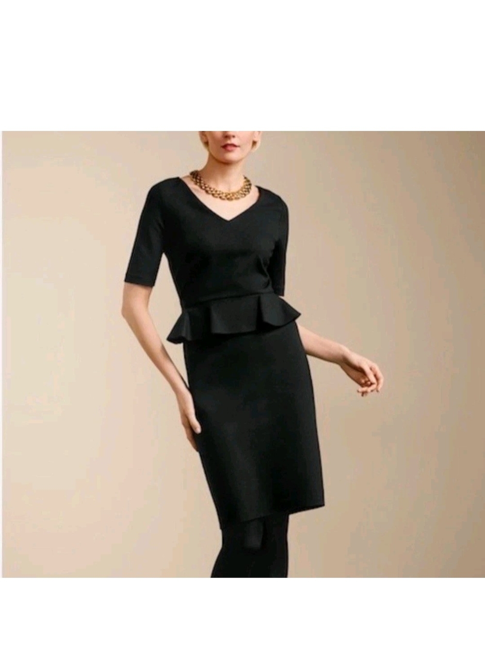 Talbots Black Ponte Peplum Ruffle Sheath Dress Womens 16P Dark Academia Workwear